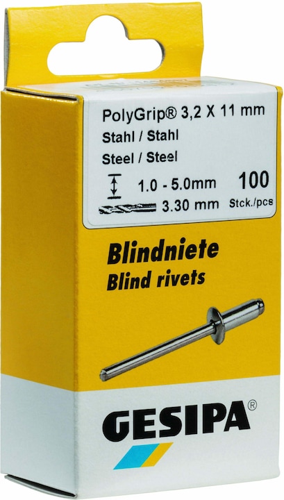 Immagine prodotto Gesipa Rivetti ciechi acciaio/acciaio 3x10 mm mini confezione da 100 pezzi