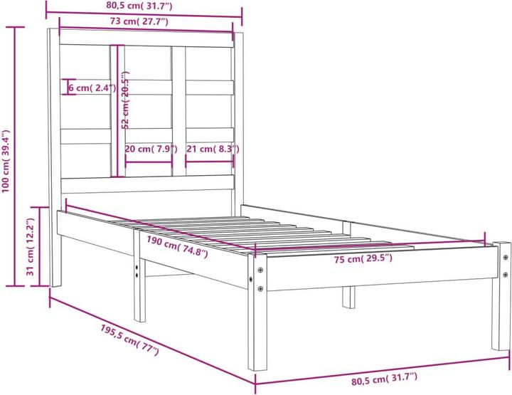 Produktbild vidaXL Bettgestell (75 x 190 cm)