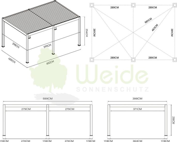 Produktbild Weide Pergola Deluxe Plus 4x6m mit Lamellendach Anthrazit (400 cm, 600 cm)