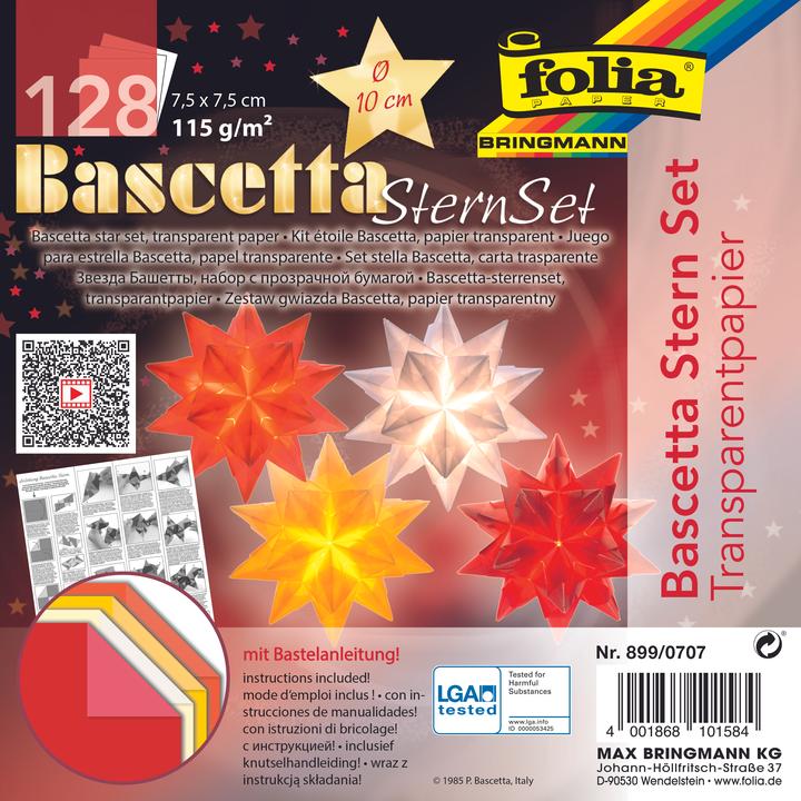 Produktbild Folia Faltblätter Bascetta-Stern Mini weiss, gelb, rot, orange (115 g/m², 128x)