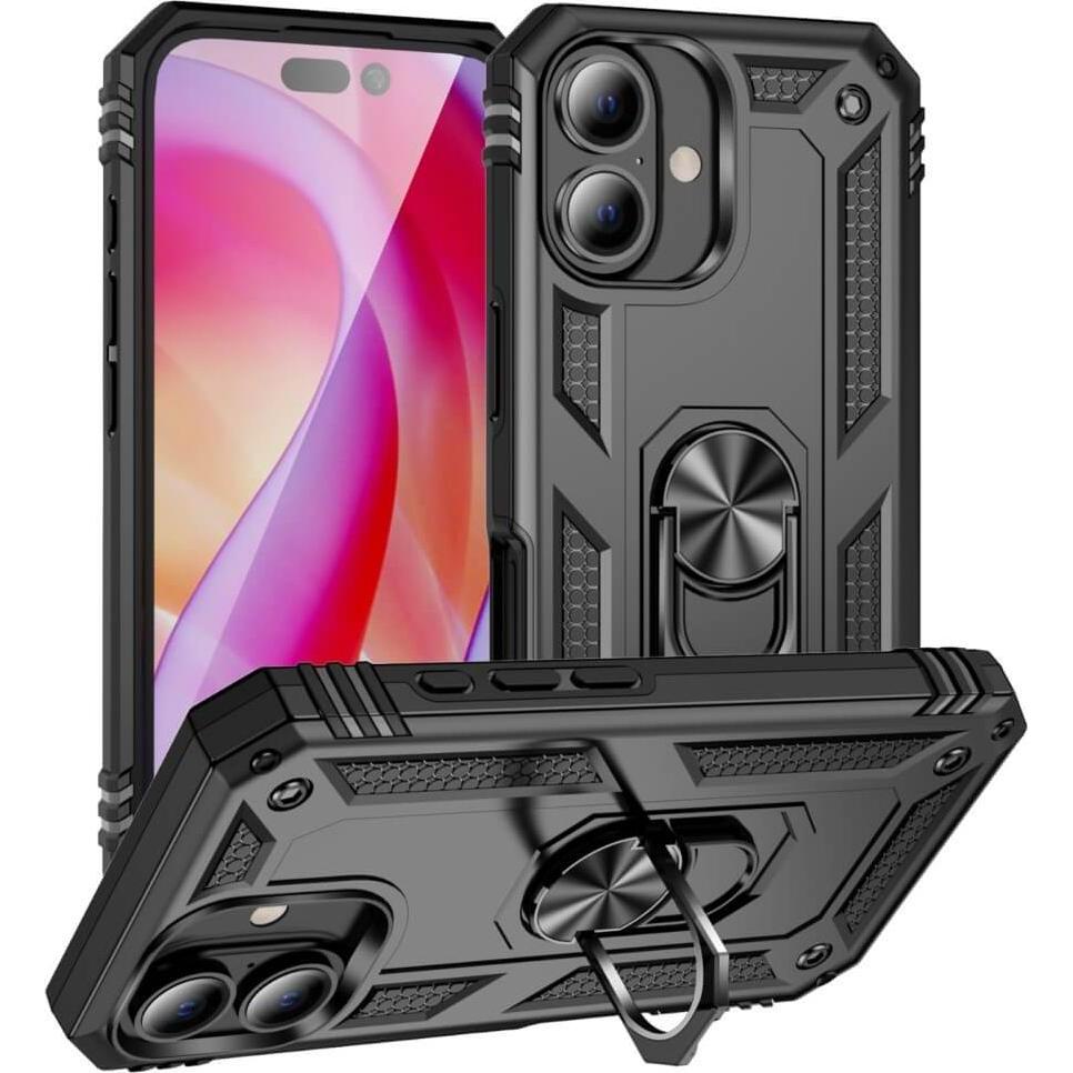 Cover-Discount iPhone 16 Plus - Robustes Back Cover mit Kickstand (Apple iPhone 16 Plus), Smartphone Hülle, Schwarz
