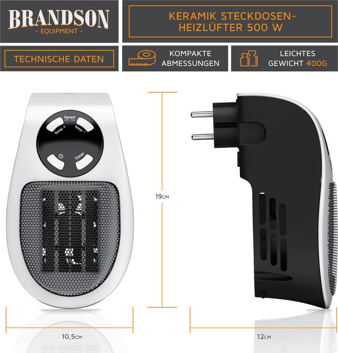 Produktbild Brandson Steckdosen Mini Heizlüfter (500 W)