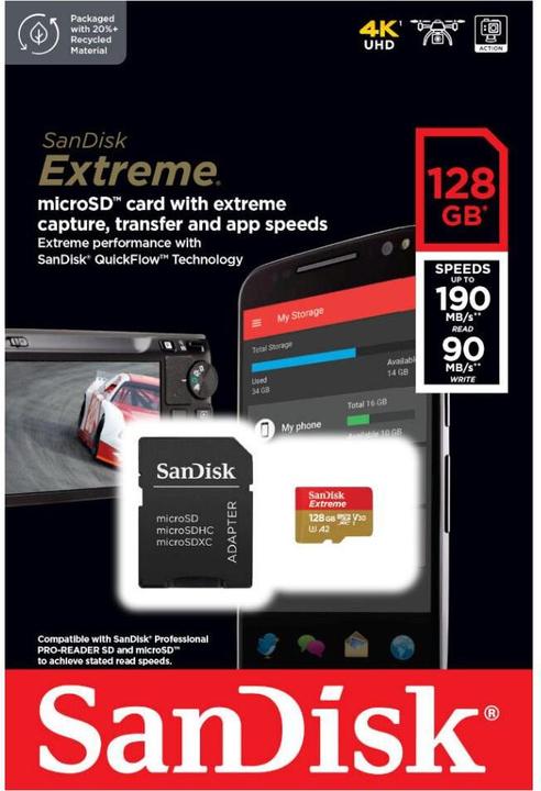 Produktbild Sandisk Extreme UHS-I V30 (128 GB, microSDXC, U3, UHS-I)