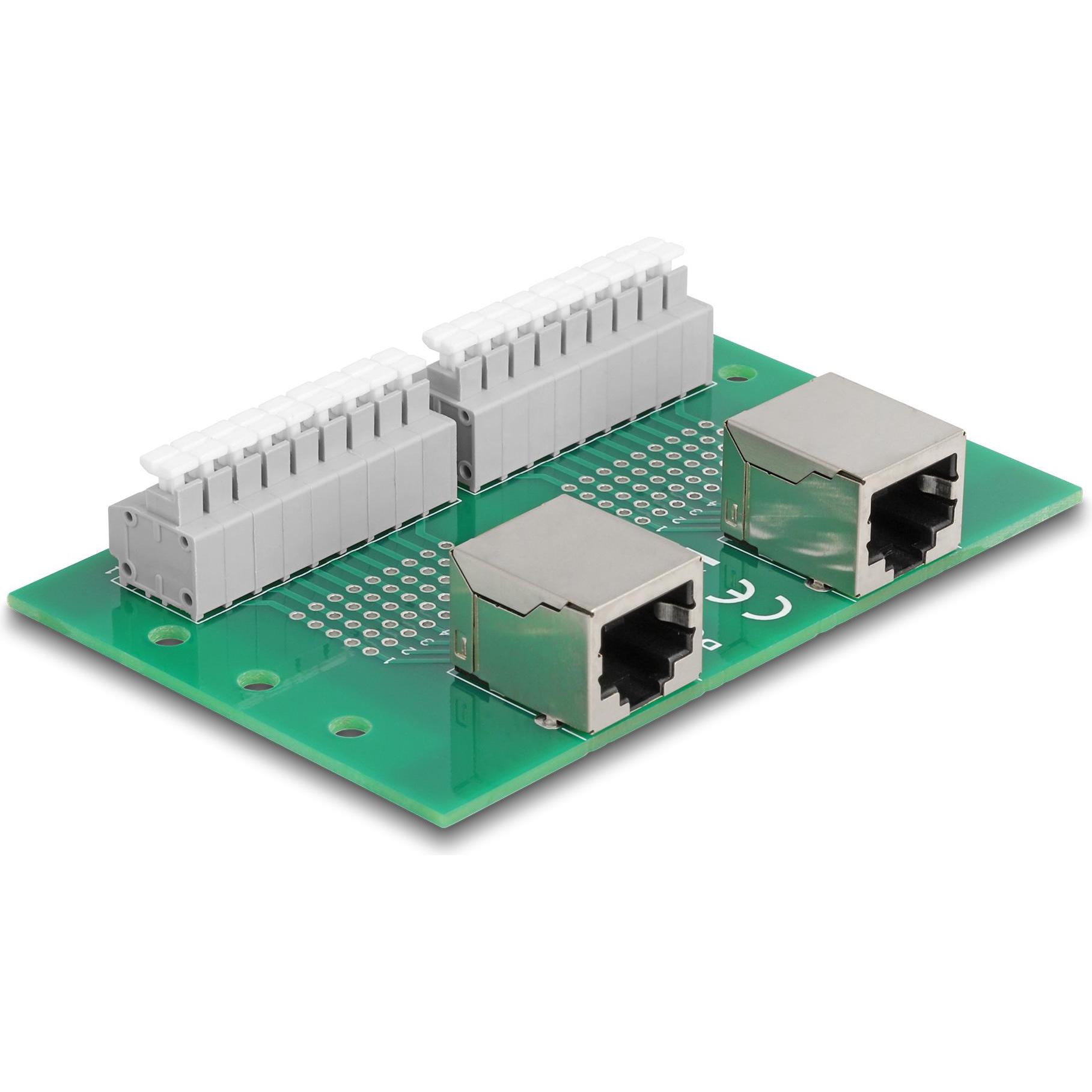 Delock RJ45 2 x Buchse zu 2 x Terminalblock mit Drucktaster für Hutschiene, Netzwerk Zubehör