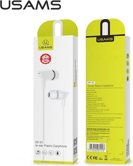 Actual product image Usams Sluchawki stereo EP37 3.5 mm bialywhite HSEP3702 (Cable)