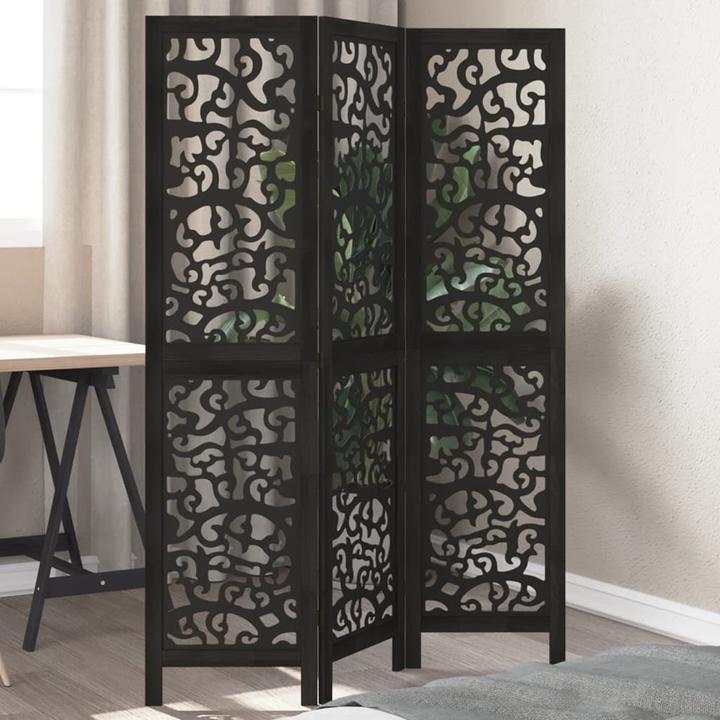 Actual product image VidaXL Screen room divider partition wall 3-piece black solid wood paulownia