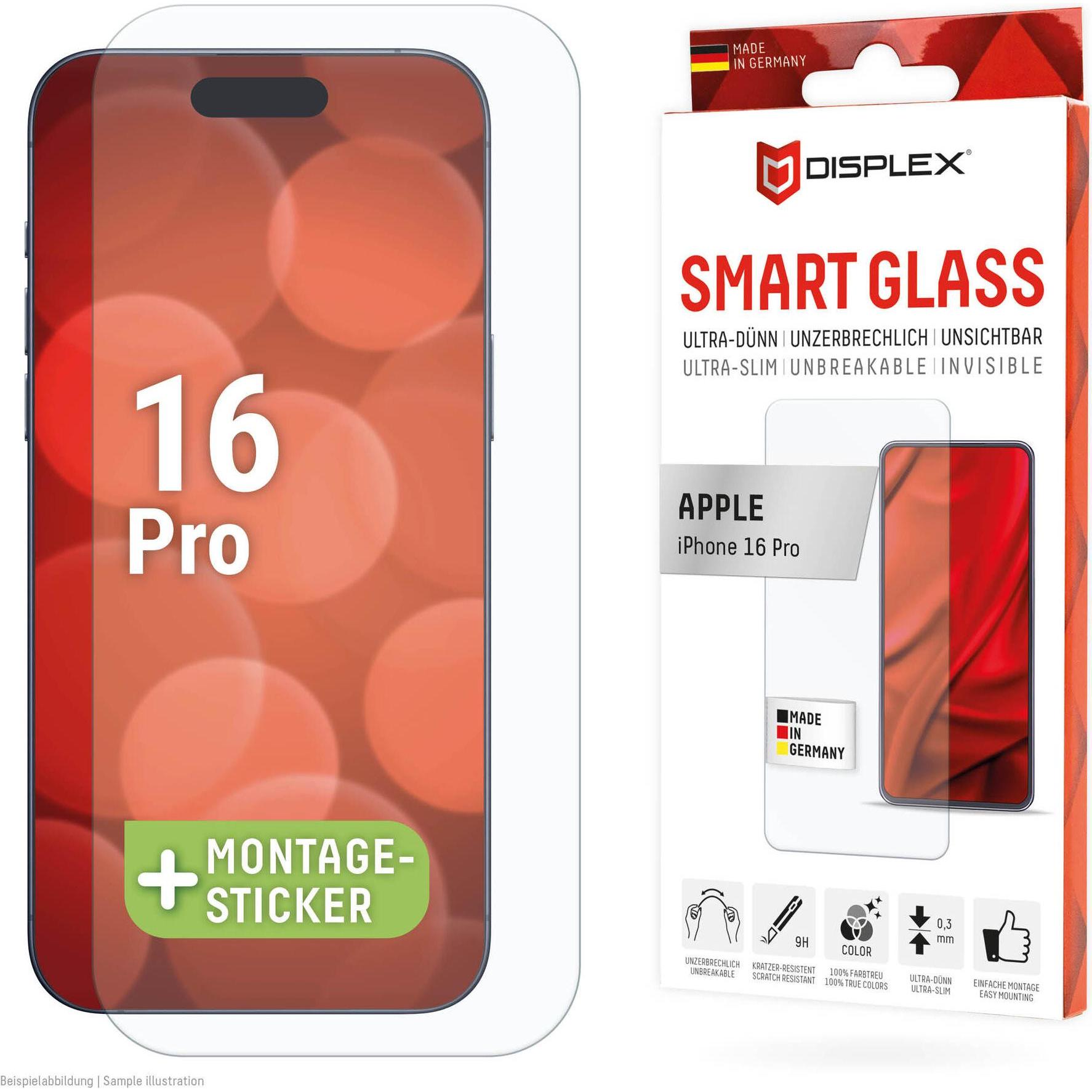 Thumbnail - Displex Smart Glass, Displayschutzfolie (1 Stück, Apple iPhone 16 Pro), Smartphone Schutzfolie, Transparent