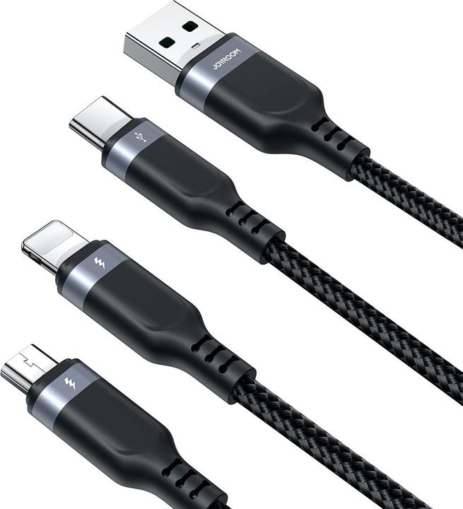 Produktbild Joyroom Multi-Use Series 3-in-1-Kabel S-1T3018A18 Lightning USB-C Micro-USB 1,2 m – Schwarz (1.20 m, USB 3.2 Gen 1)