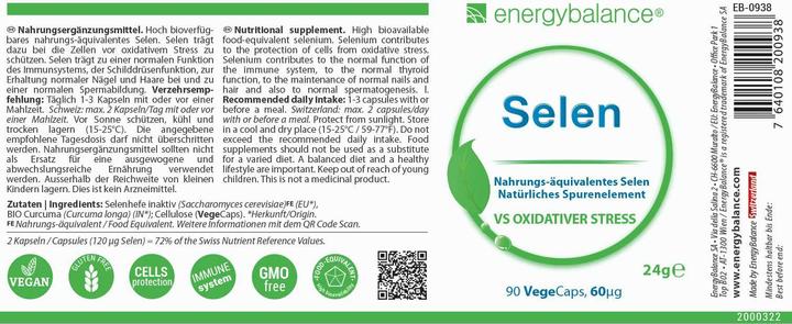 Nutritional values and ingredients Energybalance Selenium + Turmeric (90 Piece, Capsules, 24 g)