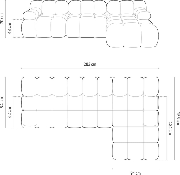Image du produit Micadoni Canapé D'Angle Droit Modulaire, "Bellis", 4 Places, 282x155x70Fabriqué en Europe (Canapé d'angle)