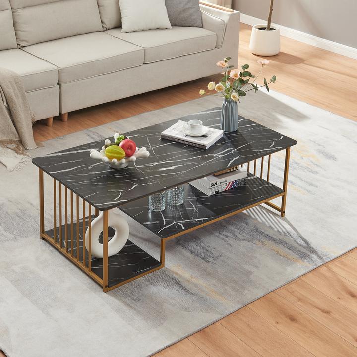 Actual product image En.Casa Couchtisch Klibro 120x60x42 cm Marmoroptik, schwarz/Goldfarben