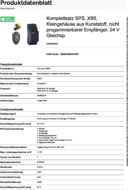 Produktbild Schneider Electric Nicht programm.Empfänger XB5R, 24 Vdc