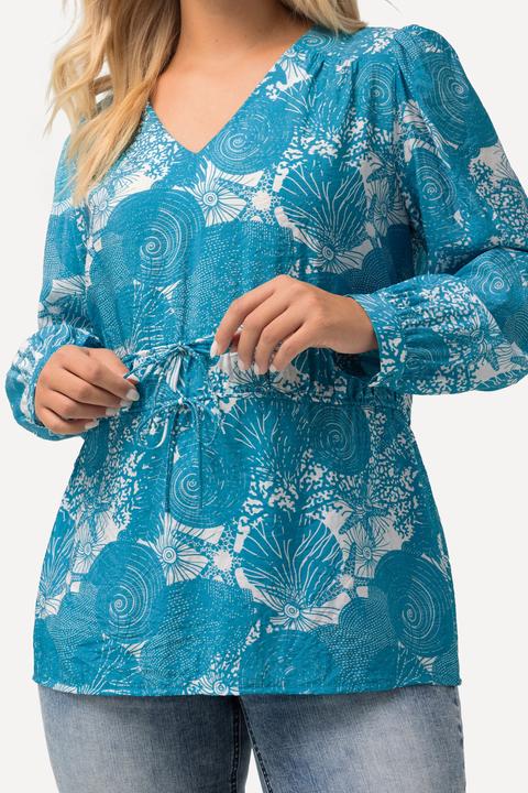 Produktbild Ulla Popken Bluse, maritimer Druck, V-Ausschnitt, Halbarm (54)