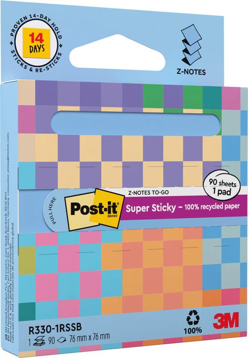Actual product image Post-it Super Sticky Haftnotizen Z-Notes Recycling (76 x 76 mm)