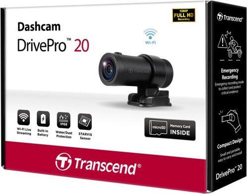 Image du produit Transcend DrivePro 20 Motorcycle Kamera (Indicateur intégré, Microphone intégré, WiFi, Écran intégré, Récepteur GPS, Full HD)