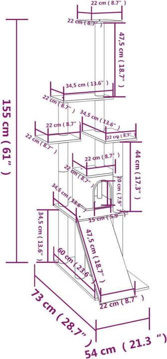 Produktbild vidaXL Kratzbaum (155 cm, Hellgrau)