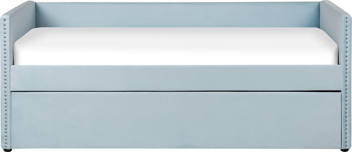 Actual product image Beliani Daybed extendable velvet fabric light blue slatted frame 90 x 200 cm TROYES (90 x 200 cm)