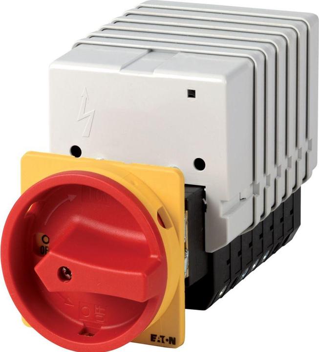 Produktbild Eaton Hauptschalter, T5, 100 A, Zwischenbau, 7 Baueinheit(en), 13-polig, NOT-AUS-Funktion, mit rotem Drehg