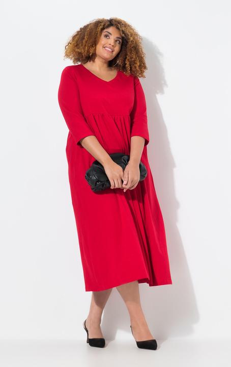 Image du produit Ulla Popken Robe en jersey, couture empire, col V, manches 3/4, poches (50, 52)
