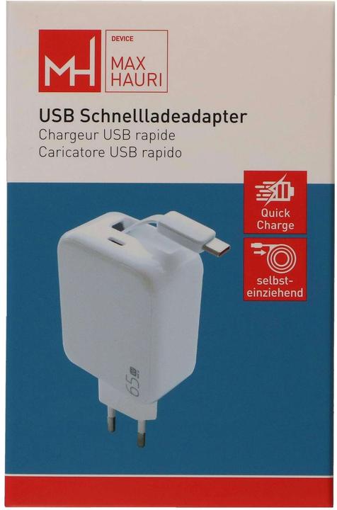Produktbild Max Hauri Schnellladeadapter GaN 1x USB-C Kabel 1x USB-C PD/QC 65W (65 W, 2 Ports)