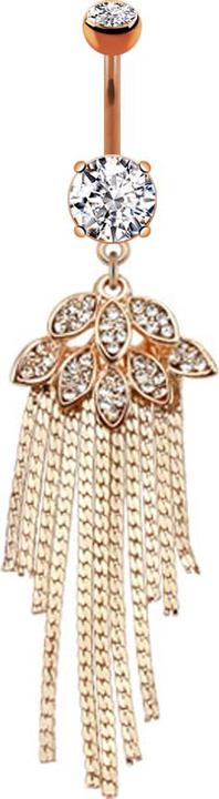 Immagine prodotto Star Piercing Banana in oro rosa con due sfere di cristallo in argento, foglie pendenti e filo scintillante (Ottone, Acciaio chirurgico 316L)