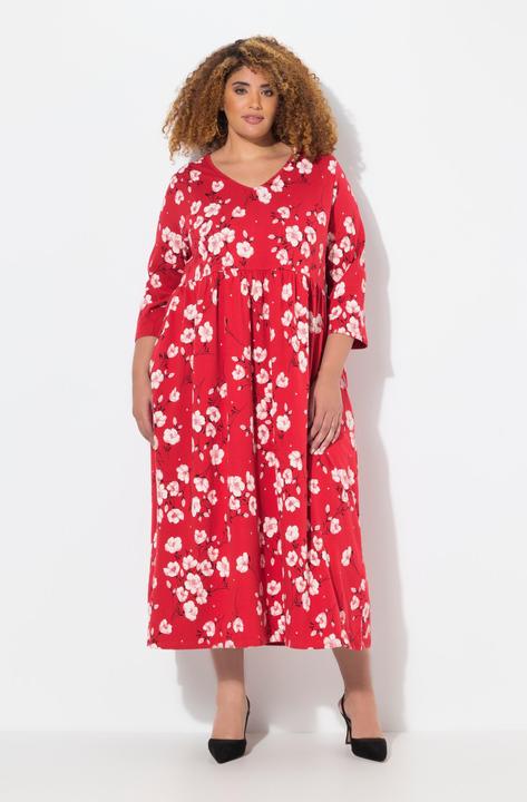 Immagine prodotto Ulla Popken Abito di jersey dal taglio svasato con fiori, scollo a V e maniche a 3/4 (62)