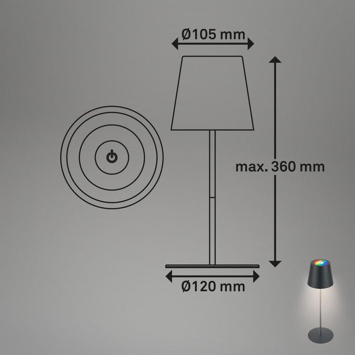 Image du produit Briloner COLORIS Smart Bluetooth RGB/W Lampe de table LED rechargeable, anthracite, App (300 lm)