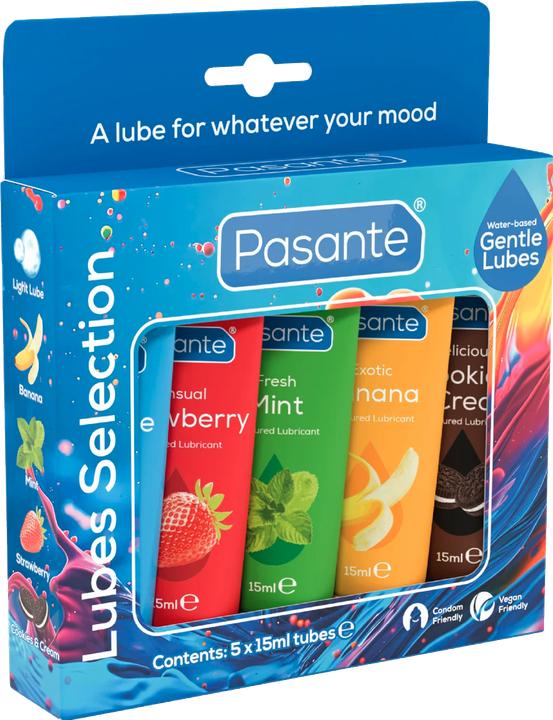 Actual product image Pasante - Packung Sortierte Schmiermittel Mit Geschmack 5 Einheiten X 15 ml (75 ml)
