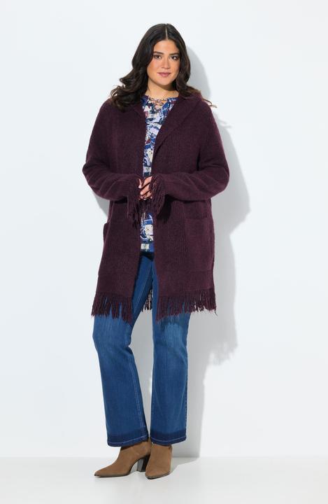 Produktbild Ulla Popken Strickjacke, Fransen, Kapuze, ohne Verschluss, Langarm (46, 48)
