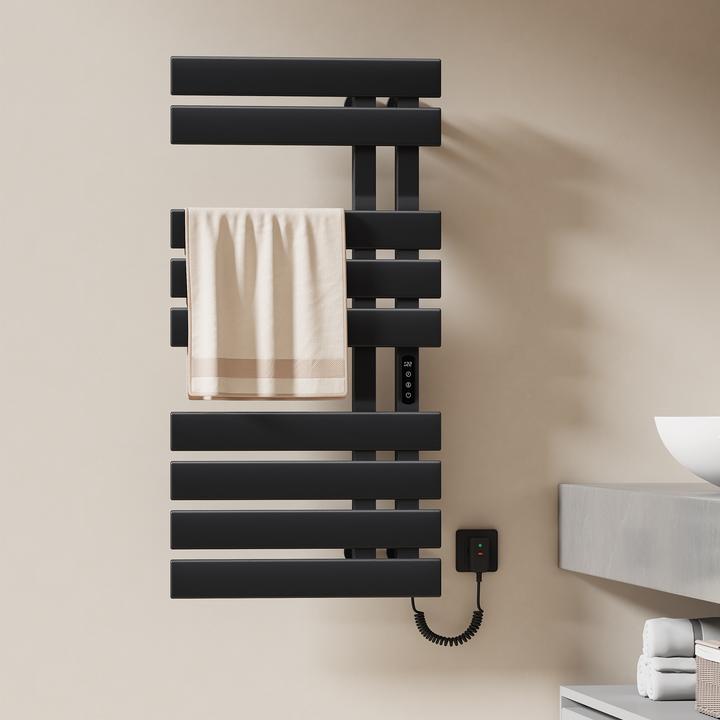 Emke Elektrischer Handtuchhalter mit LED-Display 100x50 cm 320W WiFi Timer Rechts Kabelanschluss Schwarz