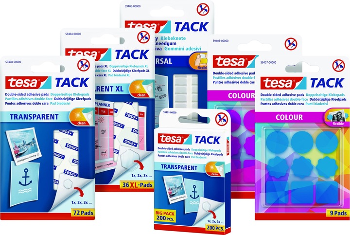 Actual product image tesa 3x TACK adhesive putty, mouldable adhesive pads, 3 x 80 pieces