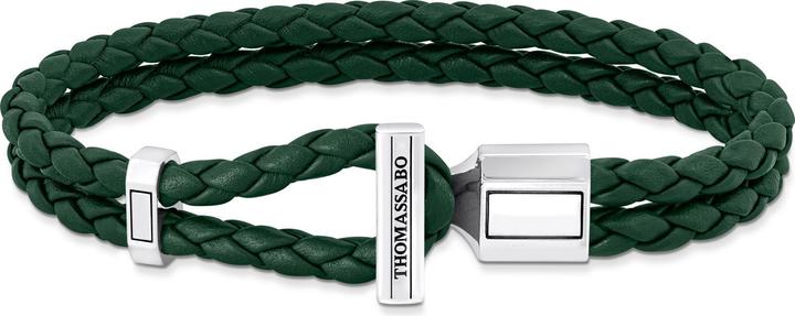Immagine prodotto Thomas Sabo Bracciale in pelle doppio in argento verde (17 cm, Cuoio, Argento 925, Annerito)
