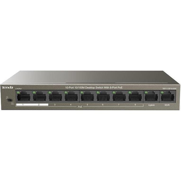 Tenda TEF1110P (10 Ports), Netzwerk Switch, Schwarz