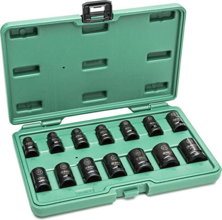 Actual product image SATA Power sockets, 1/2", thin-walled, 14-piece, 10-24 mm (24 mm, 17 mm, 23 mm, 10 mm, 20 mm, 15 mm, 19 mm, 12 mm, 22 mm, 16 mm, 14 mm, 13 mm, 18 mm, 11 mm, 21 mm)