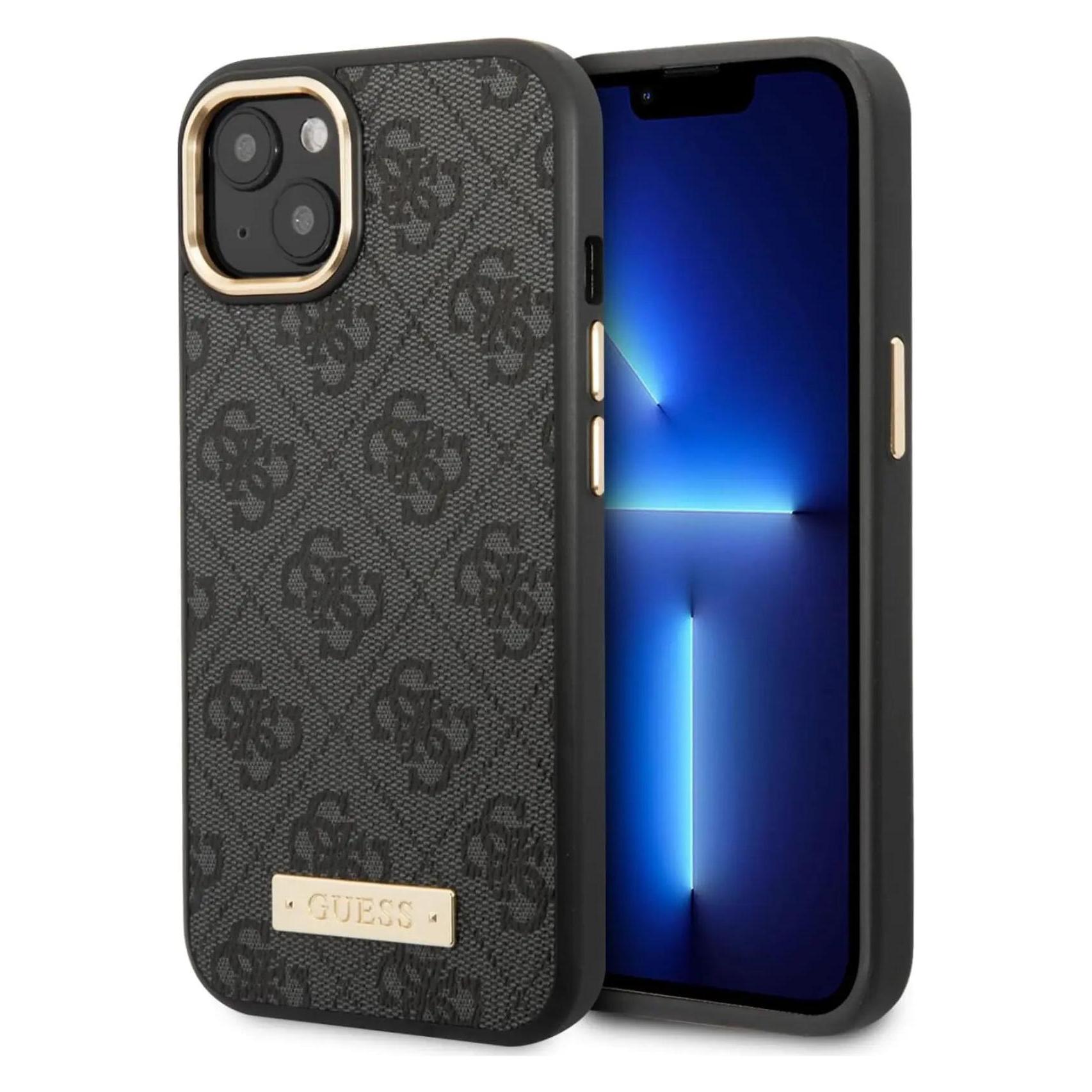 Guess GUHMP14MU4GPRK IPhone 14 Plus 6, 7" Czarny/black Hard Case 4G Logo Plate MagSafe (Apple IPhone 14 Plus), Smartphone Hülle, Schwarz