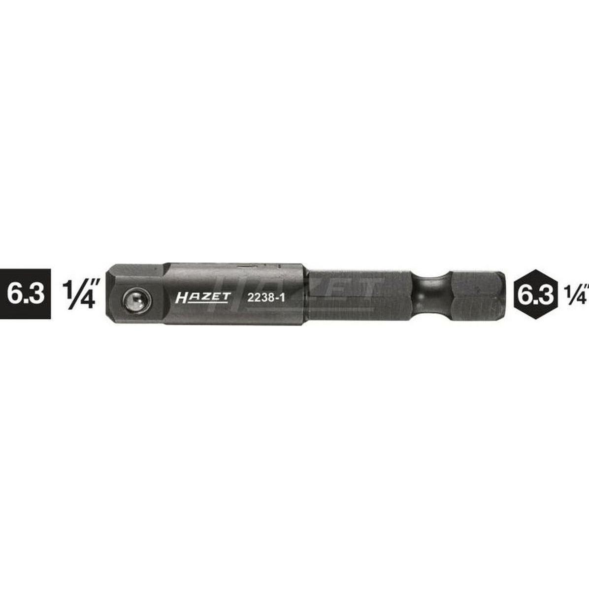 HAZET, Steckschlüssel + Stecknuss, Adapter 2238-1 ∙ Sechskant6,3 (1/4 Zoll) ∙ Vierkant 6,3 mm (1/4 Zoll)