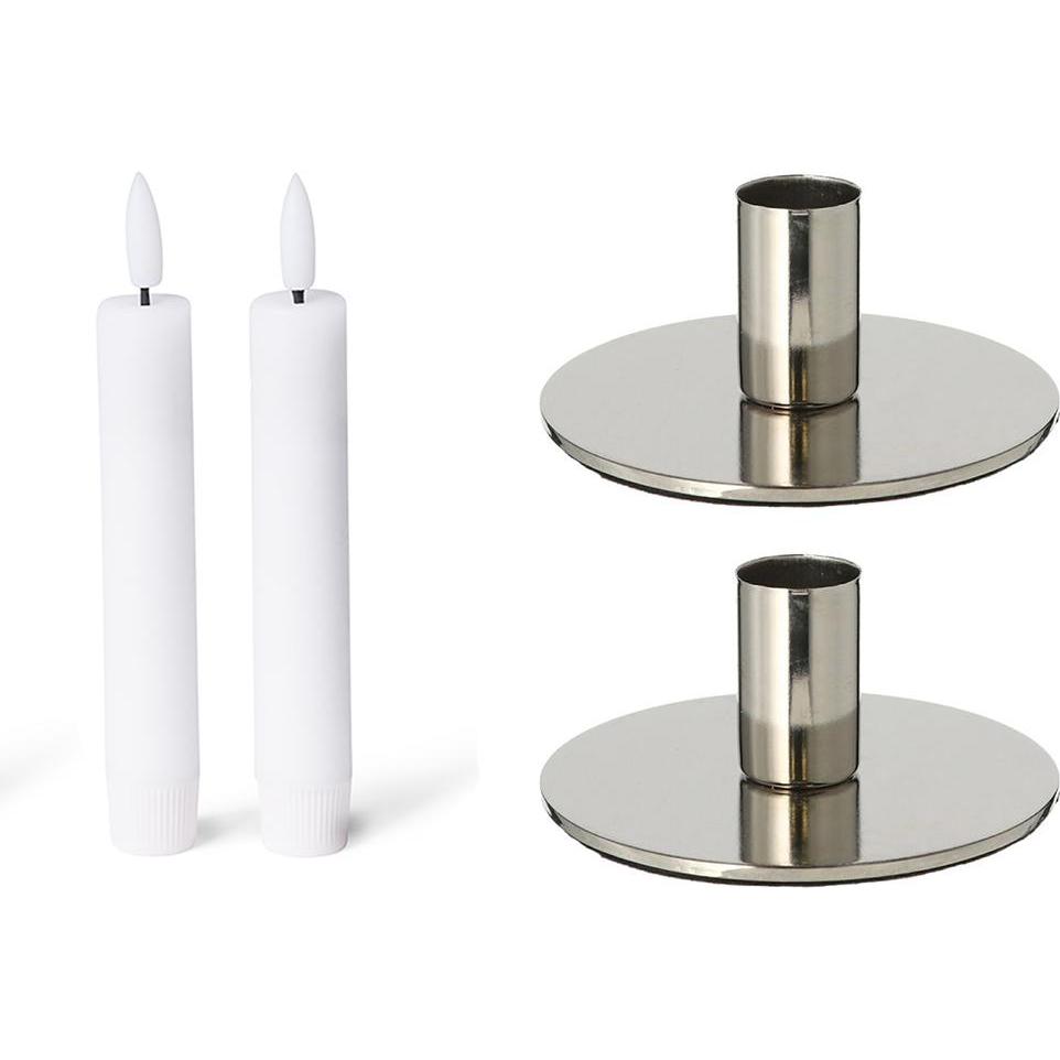 Thumbnail - Novaliv, Kerzenständer, 2er-Set Stabkerzenhalter Metall SILBER 10x5cm mit LED-Stabkerze Premium flackerndem Licht