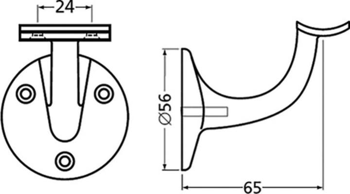 Actual product image Hermeta Handrail support 3500 aluminium plastic coated black Diameter wall plate 56 mm curved... (Aluminium)