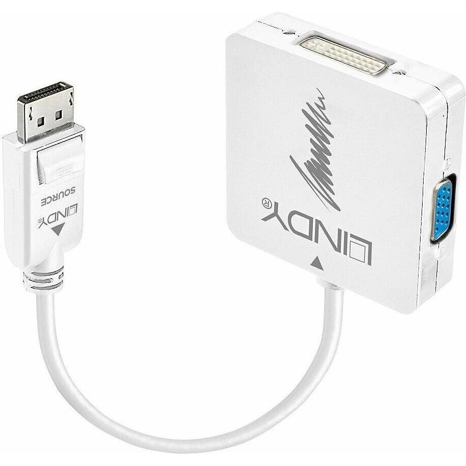 Lindy DisplayPort zu (HDMI, DVI, VGA, 20 cm), Data + Video Adapter, Weiss