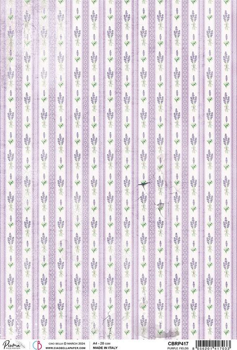 Ciao Bella Motiv-Strohseide "Morning Provence - Lavendel Streifen", DIN A4 (28 g/m²)