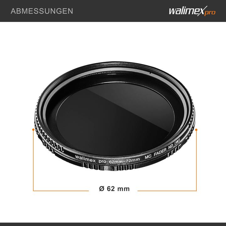 Immagine prodotto Walimex pro per ND fader ND2 - ND400 rivestito 62 mm (62 mm, Filtri grigi, 62 mm)