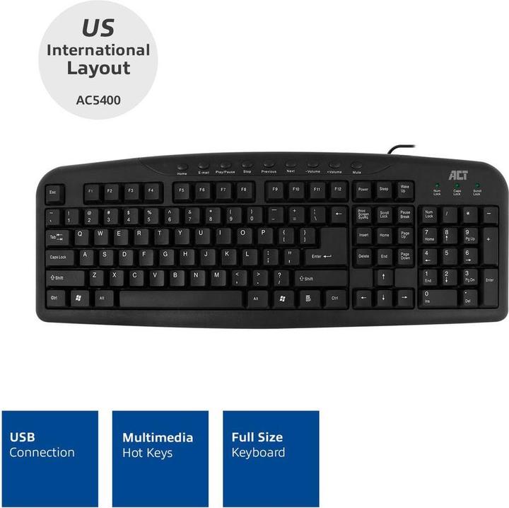 Produktbild ACT Keyboard USB (Qwerty/US layout) (US, Kabelgebunden)