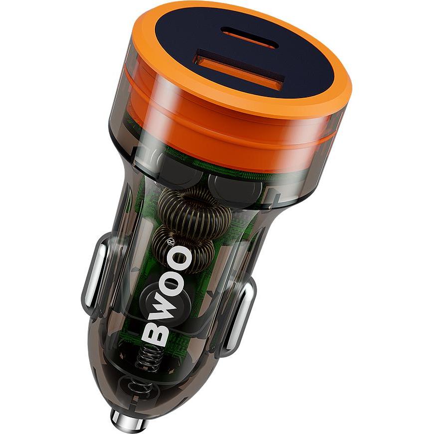 Bwoo 38W schnelles transparentes Autoladegerät BO-CC85 QC 18W + PD 20W, Auto Adapter, Transparent