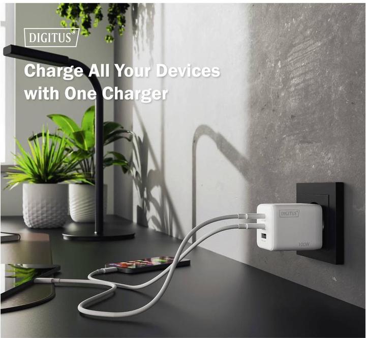 Productafbeelding Digitus USB GaN Charger 100W, 2x USB-C, 1x USB-A (100 W, 3 ports)
