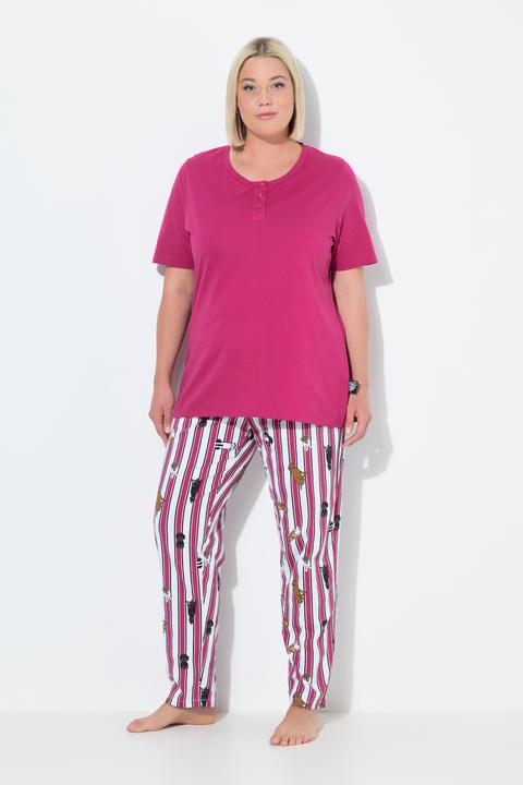 Produktbild Ulla Popken Pyjama, Zweiteiler, uni Shirt, Hose mit HotDog-Muster (50, 52)