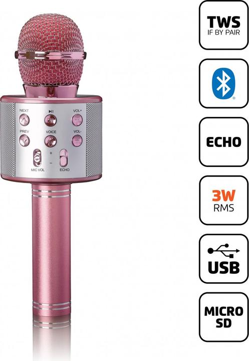 Image du produit Lenco Karaoke-Mikrofon mit Bluetooth-Lautsprecher, USB- und Micro SD-Player