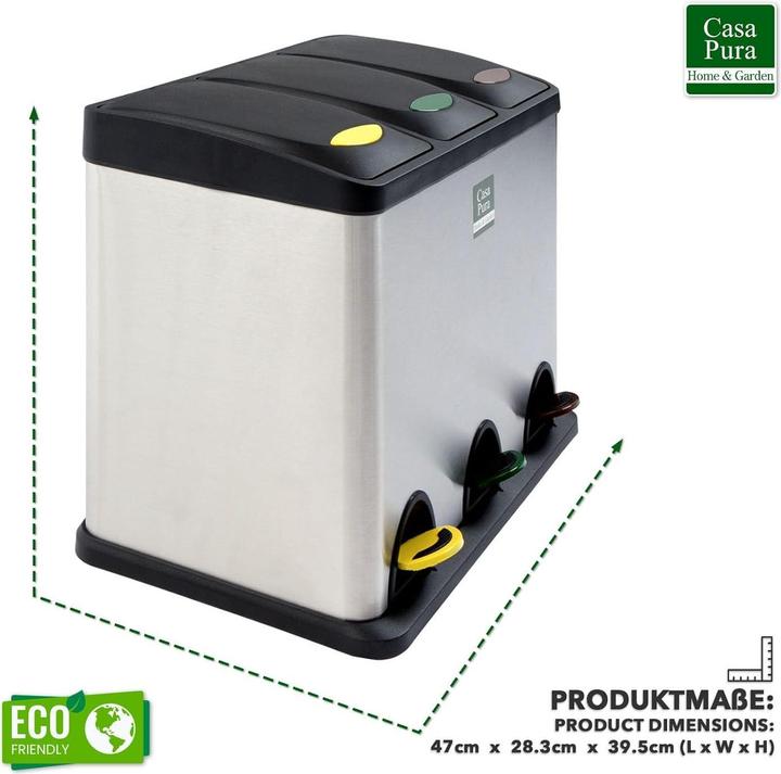 Actual product image Casa Pura 3-chamber waste bin incl. 15 bin liners (24 l)