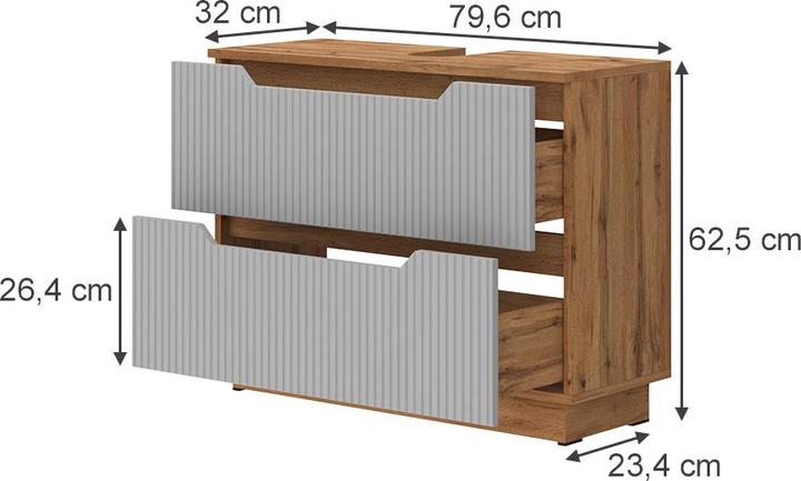 Actual product image Vicco Waschbeckenunterschrank Lotta, Eiche/grau gestreift, 79.6 x 62.5 cm mit 2 Schubladen (79.60 x 32 x 62.50 cm)