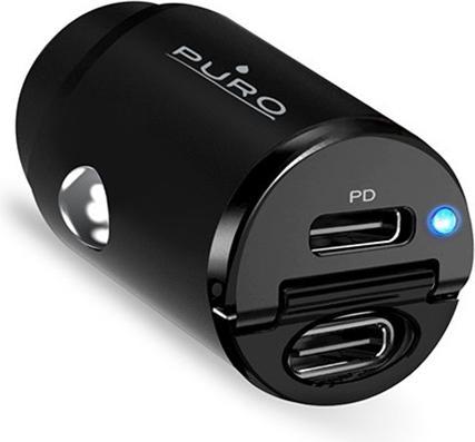 Actual product image Puro Mini Car Fast Charger - Ładowarka samochodowa 2 x USB-C Power Delivery 30 W (czarny)