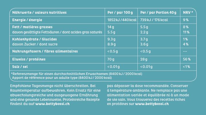 Nährwerte und Zutaten Betty Bossi Nahrungsmittel WheyProtein vanille, 600g, 2er Set (2 Stück, 600 g)